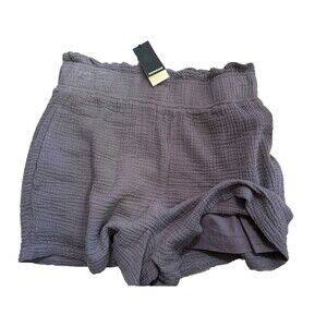 Monrow Shorts Womens S Gray Elastic Waist Lined Pockets Guaze Stretch Crinkled